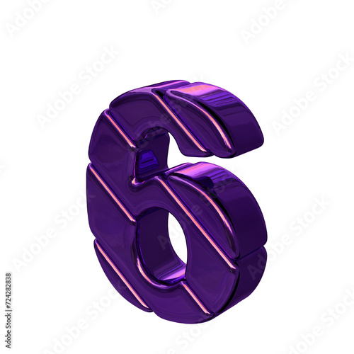 Dark purple diagonal block 3d symbol view from the left. number 6