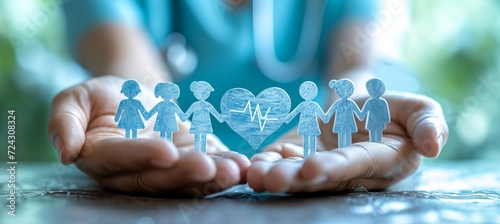 Health insurance and medical welfare concept with people holding medical and healthcare icons