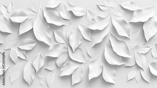 Paper cut floral background, 3D rendering computer digital drawing for wall decor. White paper wall with flowers, geometric floral leaves tiles wall texture, generative ai