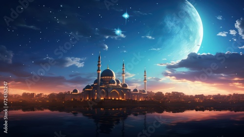 Sky night stars and moon, islamic night,sunset