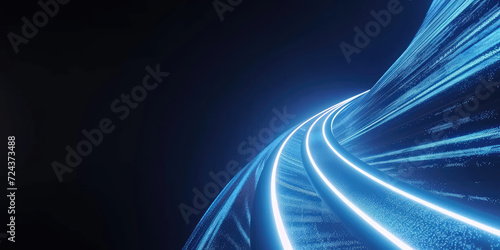  blue glowing light path trail., The concept of technology and information transfer. Abstract digital background. Optical fiber of digital communication. Vector illustration on a dark background