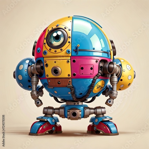 Cute robot with colorful wheels. 3d illustration. Cartoon style. Generative AI.