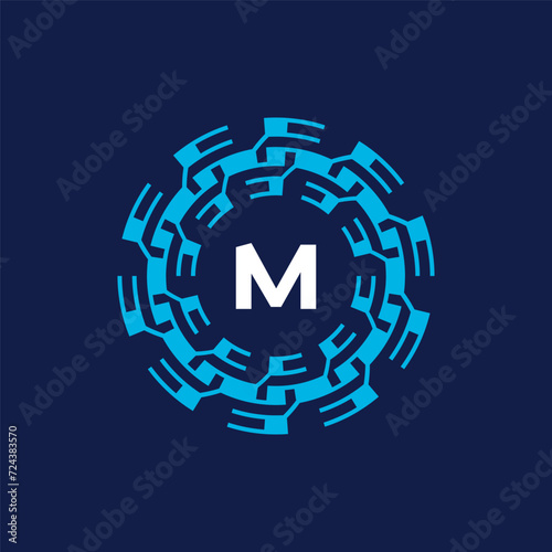 Initial letter M ornamental border circle frame logo