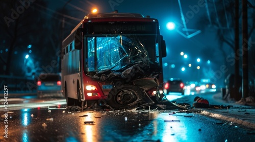 Bus crash dangerous accident on the road at night