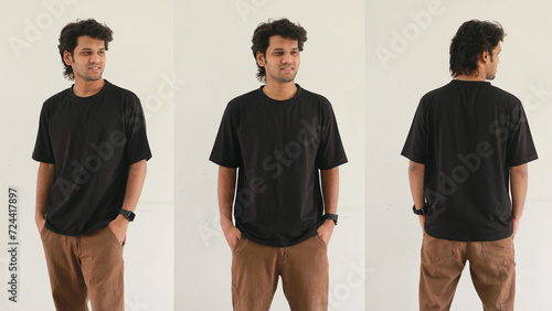 Indian man posing for black shirt in different style poses