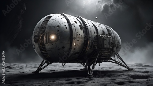 In the hauntingly noir-inspired image of an eerie moon module, a sense of mystery permeates the scene