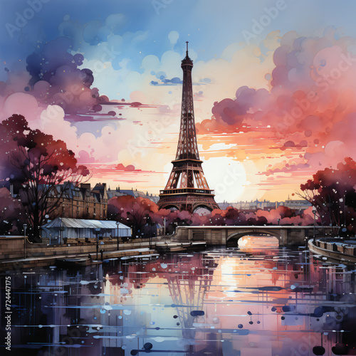 Watercolor of Eiffel Tower Paris