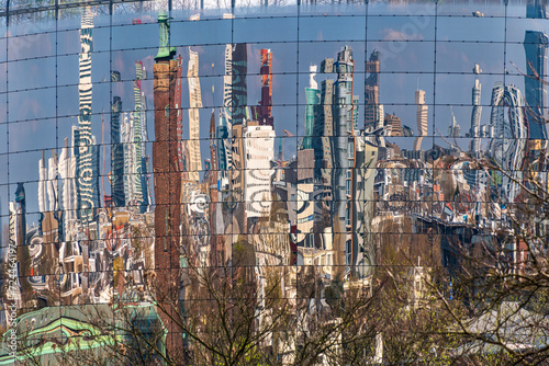 Rotterdam reflected in the mirrors, Holland, Netherlands