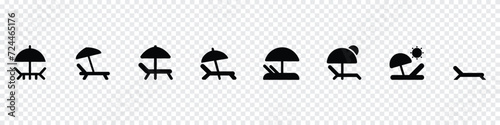 Beach umbrella icon, beach icon, Deck chairs and sun icons, Beach chair with umbrella different style icon set. Chair and beach umbrella icons, resort icons, resort sign, summer resort icon