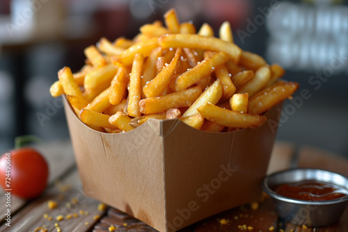Fresh french fries in a carton