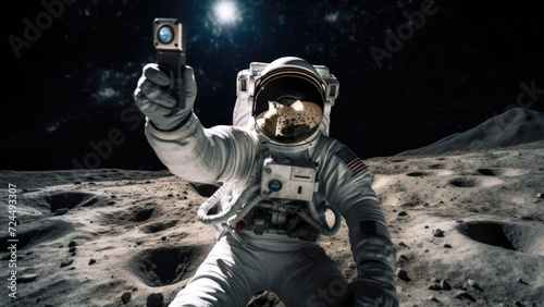Moonwalker Memoir: A Selfie of an Astronaut on the Moon's Barren Landscape