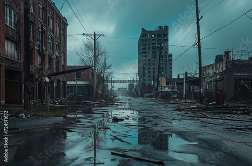 Abandoned city after the flood, generative ai