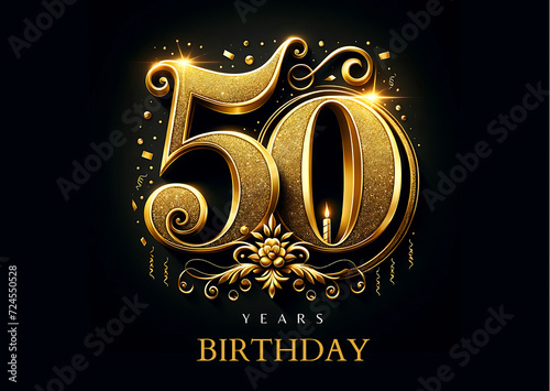Happy 50th birthday card black background 50 years anniversary