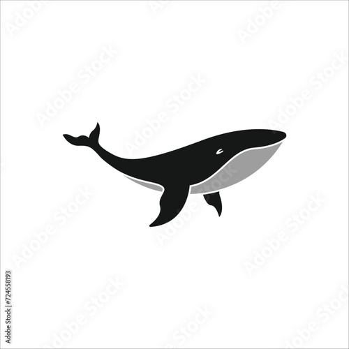 Whale icon, whale logo. Humpback whale vector illustration design isolated on white background. Sea mammal animal sign and symbol. Whale silhouette.