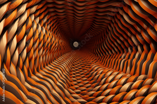 3d illustration of an orange tunnel with a light coming through it