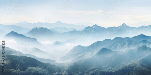 mountain range foggy mountain landscape blue background Illustration.