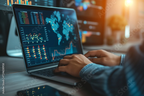 Global Market Monitoring: Business Professional Analyzing Worldwide Stock Data