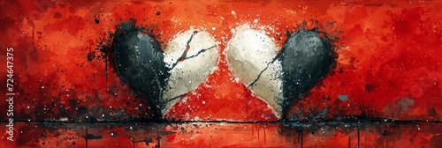 A yin-yang heart symbol in black and white, adorned with red accents, representing the balance of love.