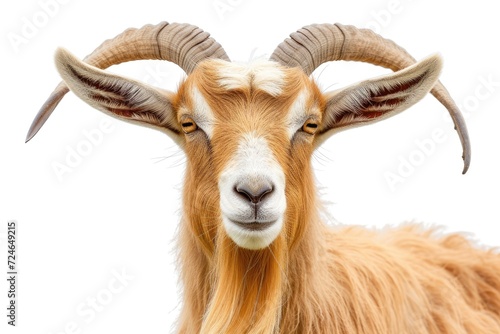 Cashmere billy goat portrayed against white backdrop