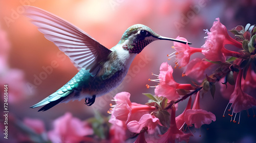 hummingbird feeding on a flower