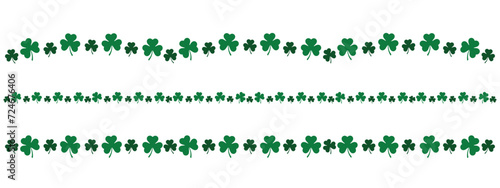 clover leaf border line, set of green shamrock dividers for saint Patrick day, horizontal decorative vector elements
