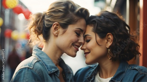 LGBT lesbian couple cute moments of happiness concept from Generative AI