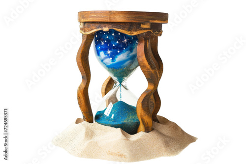 Star-studded Hourglass in Sand On Transparent Background.