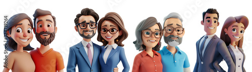 Set of Cartoon 3D Happy Couples: Illustrations for All Ages, from Young to Middle Age, Isolated on Transparent Background, PNG