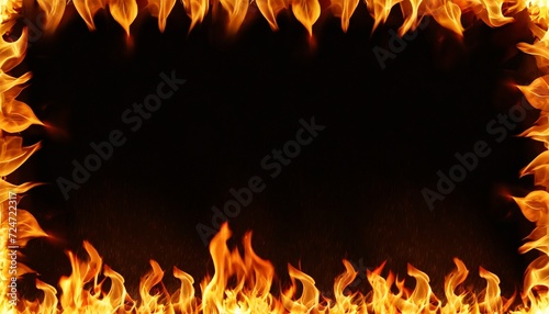 burning fire flame frame on black background