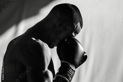boxer practicing breathing techniques in solitude before a match