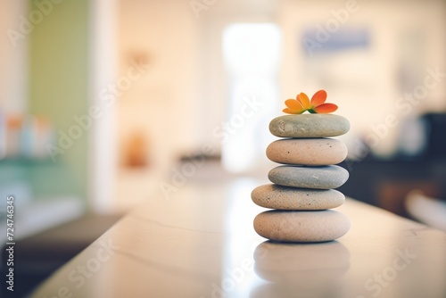 close up of stacked hot massage stones