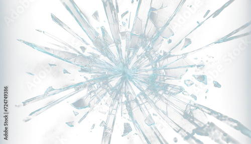 Glass mirror breaked shatter with debris super slow motion. Macro camera. PNG Transparent Background