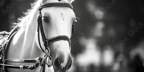 A detailed view of a horse wearing a bridle. Suitable for equestrian-themed designs and publications