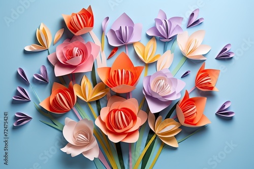 spring flowers origami paper art work illustration