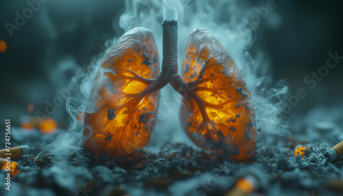 A smoker's lungs are spoiled sick from the tobacco smoke of cigarettes. The harm of smoking. World No Smoking Day