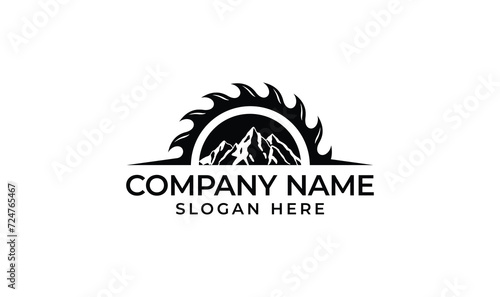 Woodcutter with mountain business company logo