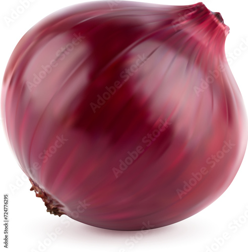 Ripe raw realistic red onion vegetable. Whole isolated veggie. 3d vector unpeeled purple bulb plant boasts layers of intense flavor. Its vivid hue adds striking touch to salads and culinary creations