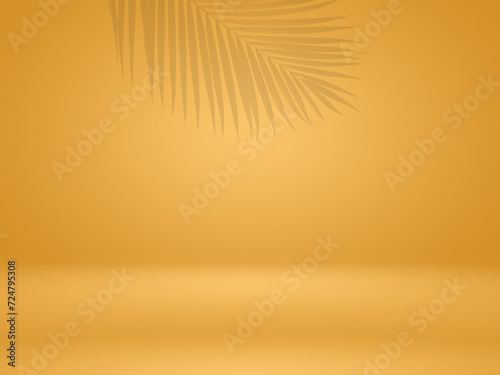 background with a palm tree shadow on it or summer background with coconut or tropical leaves. studio interior room with tropical palm shadow. Minimal summer product stage platform mockup design. 