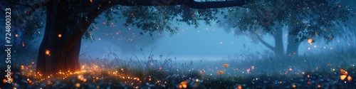 Virtual fireflies illuminate a serene digital night