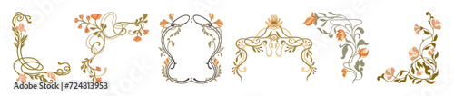 Art Nouveau floral frames, corners, and borders. Vector.