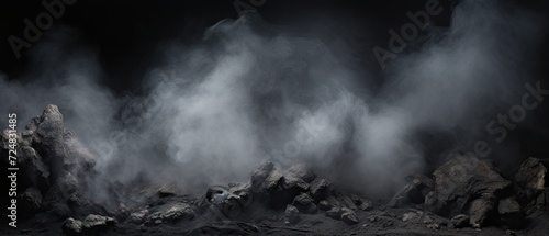 a close up image of a white and black steam and mud on a dark black background