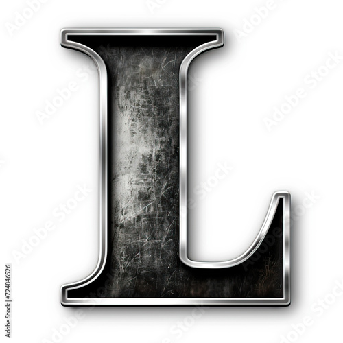 3D L letter, roman numeral, modern font, silver metallic. Studio photography, macro, light shadow, closeup, isolated against perfect white background