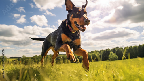 dog, Beauceron running running on a grass 