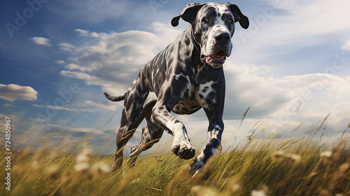 dog, Great Dane running on a grass 