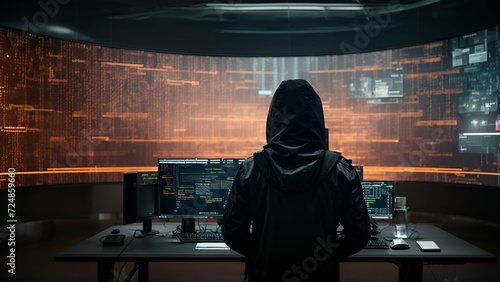 person in a mask computer 