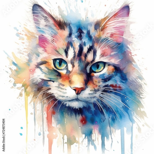 cat portrait in water colors and soft colors , generated by AI