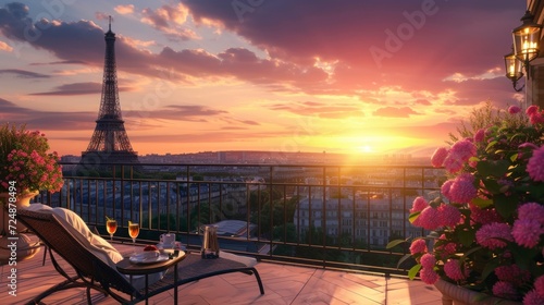 beautiful landscape of the eiffel tower seen from a balcony in high resolution