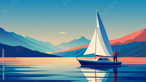 Serene sailing adventure in a picturesque mountain lake scene
