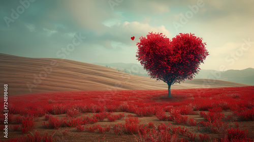 Tree in the shape of heart, valentines day background, generative ai