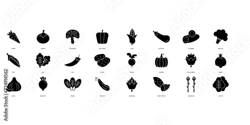 Vegetables icons set. Set of editable stroke icons.Vector set of Vegetables